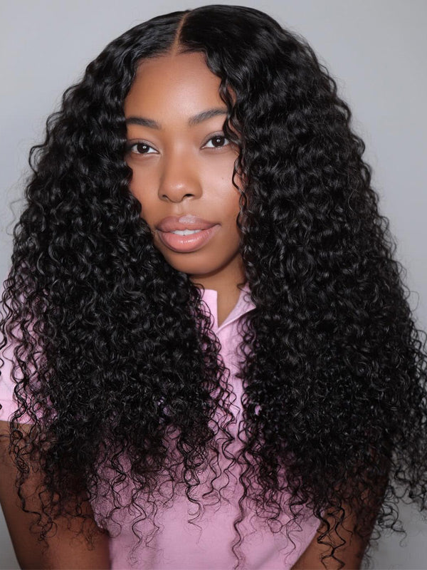 WigCool Jeery Curly 5x5 Swiss HD Lace Closure With 3Pcs Bundles Natural Black Human Hair