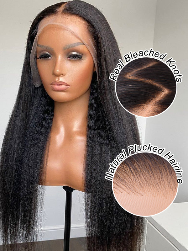 WigCool 100% Human Hair Wig Kinky Straight 7x5 Pre Cut/13x4 Full Full Transparent Lace Frontal Wig Natural Hairline