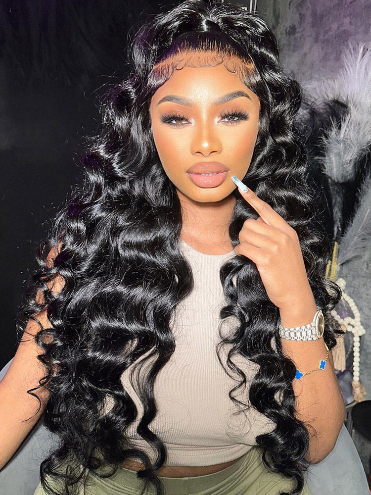 [Upgrade 360] Face Framing Loose Deep Wave Invisi Strap 360 Transparent Lace Frontal Wig Pre Plucked Human Hair Wigs