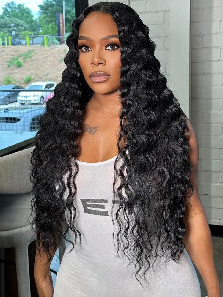 WigCool Loose Deep Wave Wig 5x5 Lace Closure Wig Pre Plucked Natural Hairline Real Human Hair