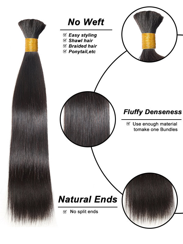 Braiding Hair Bulk Straight Human Hair for Boho Braids 100% Human Hair Extensions Natural Color(50g/Bundle)