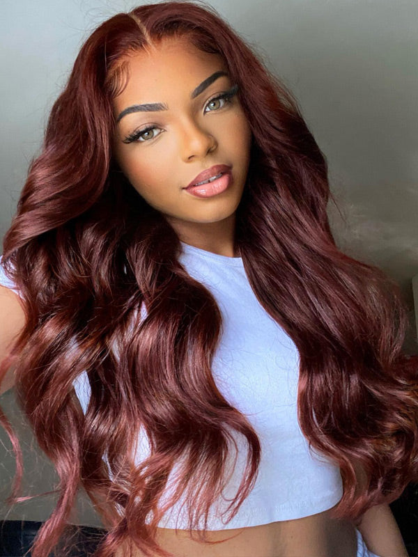 WigCool Reddish Brown Color Body Wave 13x4/5x5 Transparent Lace Front Wigs Pre Plucked With Baby Hair 100%  Human Hair