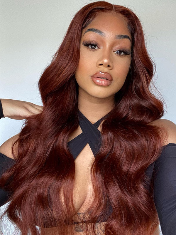 WigCool Reddish Brown Color Body Wave 13x4/5x5 Transparent Lace Front Wigs Pre Plucked With Baby Hair 100%  Human Hair