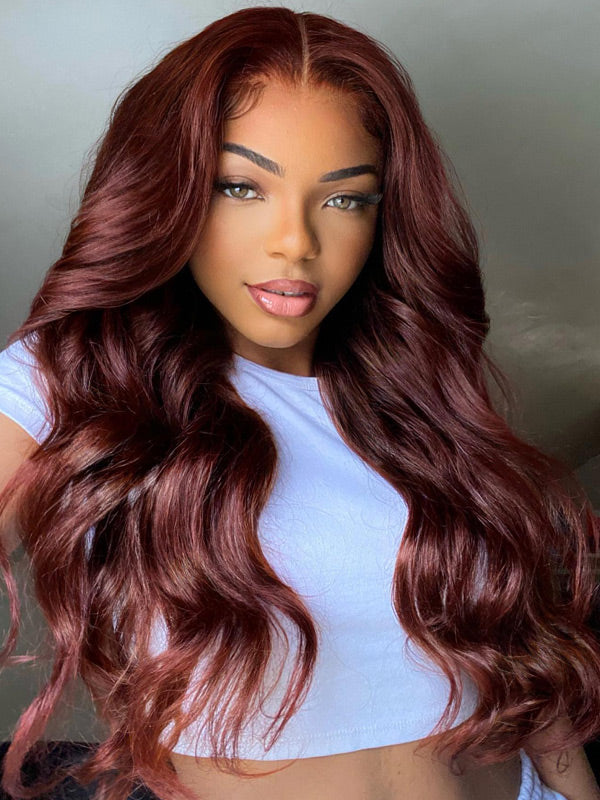 WigCool Reddish Brown Color Body Wave 13x4/5x5 Transparent Lace Front Wigs Pre Plucked With Baby Hair 100%  Human Hair