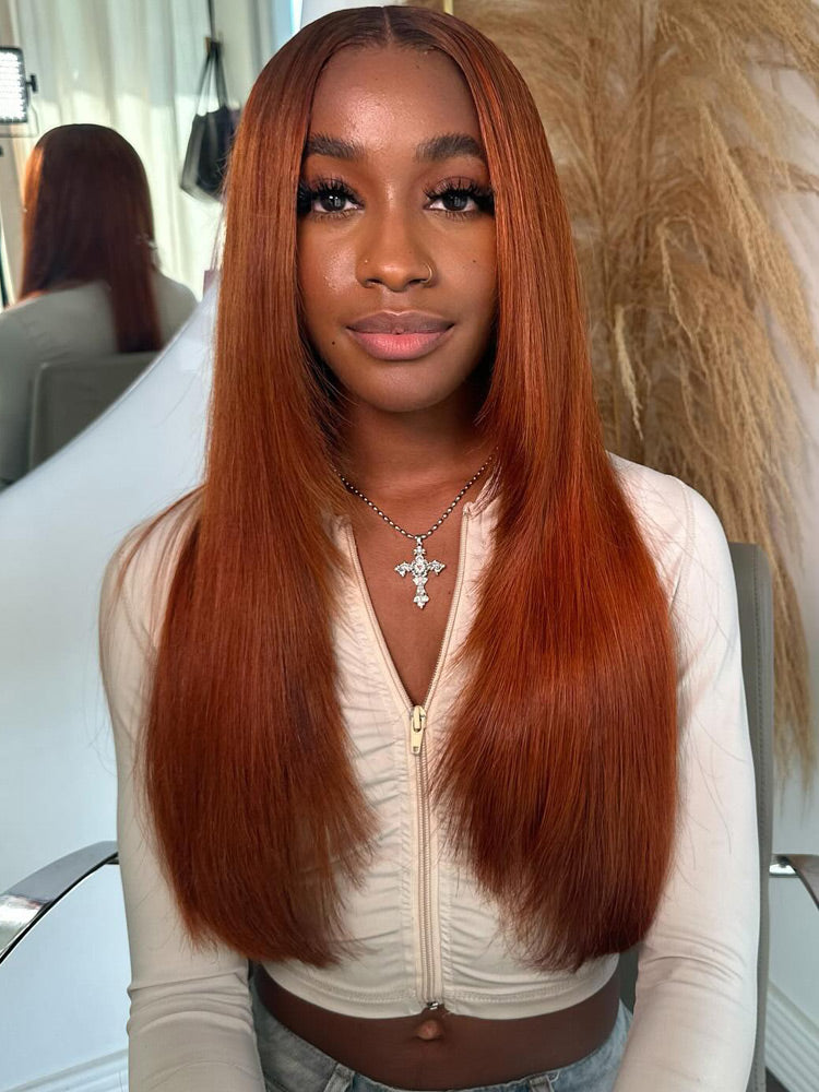 WigCool Burnt Orange Straight 9x6 Pre Cut/ 13x6 HD Lace Front Straight Butterfly Haircut Ginger Wig Layered Hair