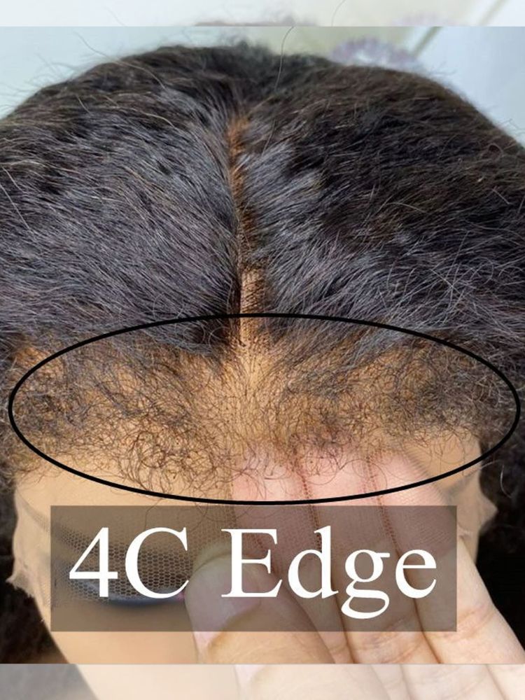 Natural 4C Edges Kinky Straight 13x4 Transparent Lace Front Wig With 4C Hairline Kinky Edges