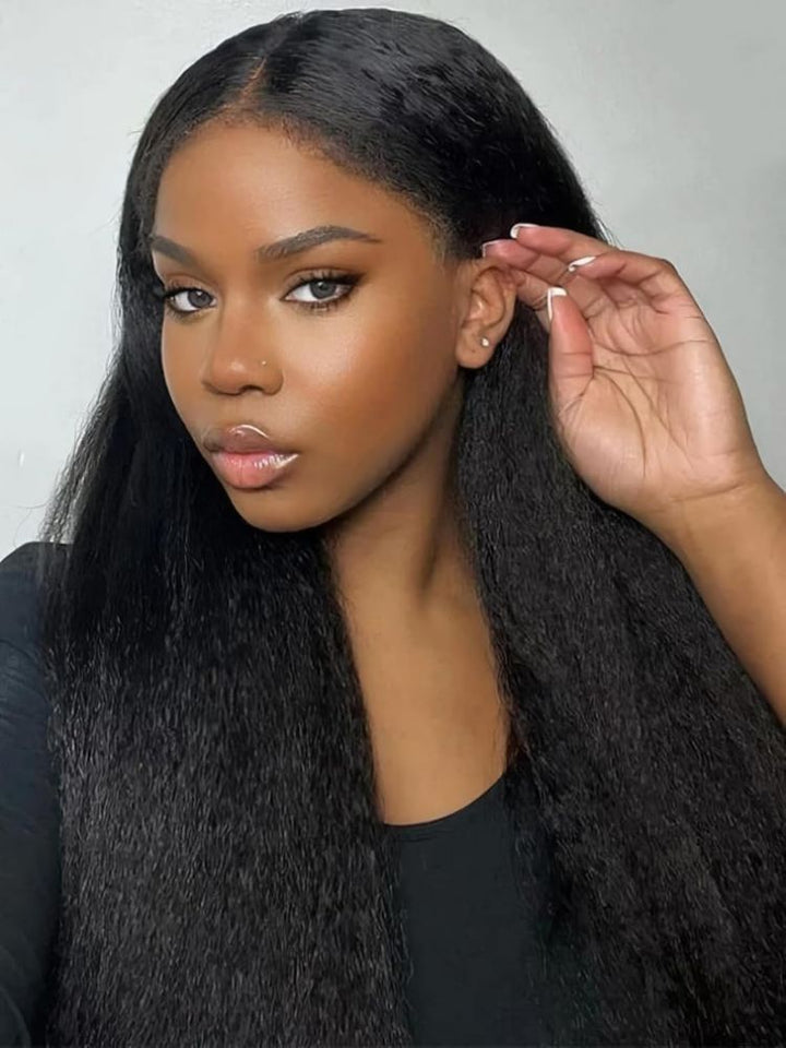 Natural 4C Edges Kinky Straight 13x4 Transparent Lace Front Wig With 4C Hairline Kinky Edges