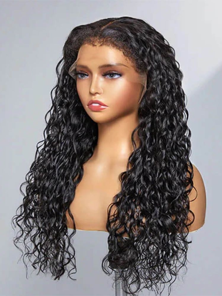 Wigcool 4C Edges Hairline Wig Water Wave 4x4/13x4 HD Lace Front Wigs Human Hair With Curly Baby Hair Realistic Hairline