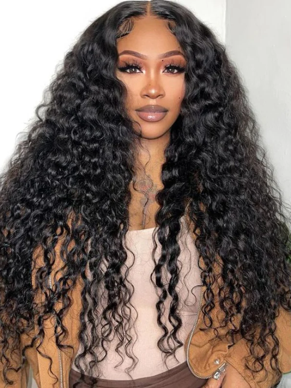 Pre Bleached Knots Water Wave Wigs 13X4 Swiss HD Lace Front Wig Human Hair Wig